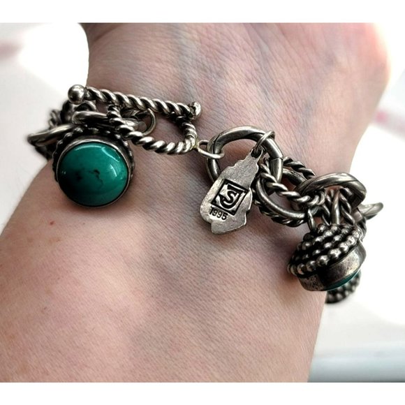 Aaron Toadlena Bracelet 1995 Sterling Silver and Green Turquoise Navajo JS8133 - Picture 16 of 16